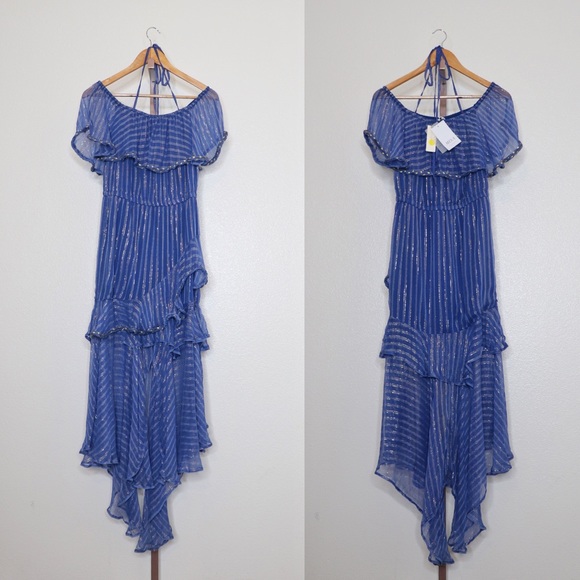 MISA Ambrosia Ruffle Hem Striped Midi Dress - Picture 5 of 8